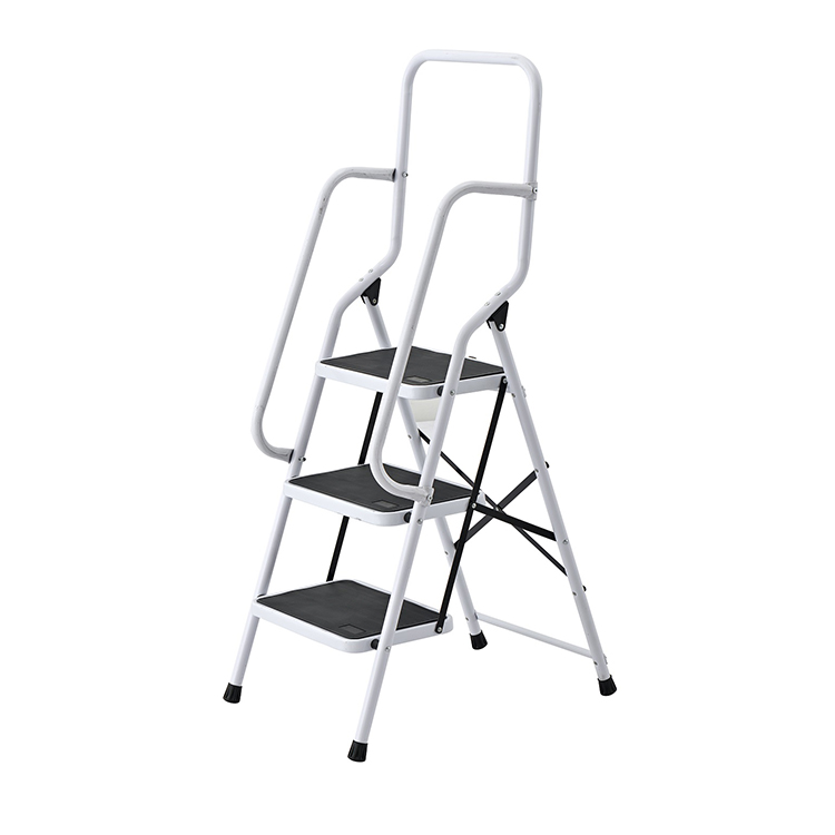SM-TT6043A White Protective Movable Folding Three Step Ladder with Handrail Stable Master
